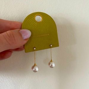 Anthropologie Demi Fine Collection 14K Gold Plated Pearl Drop Earrings